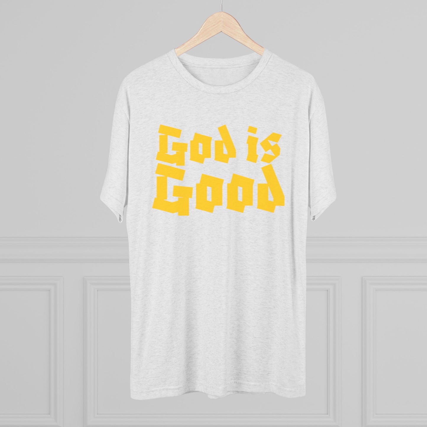 God Is Good SY Gold on White Shirt
