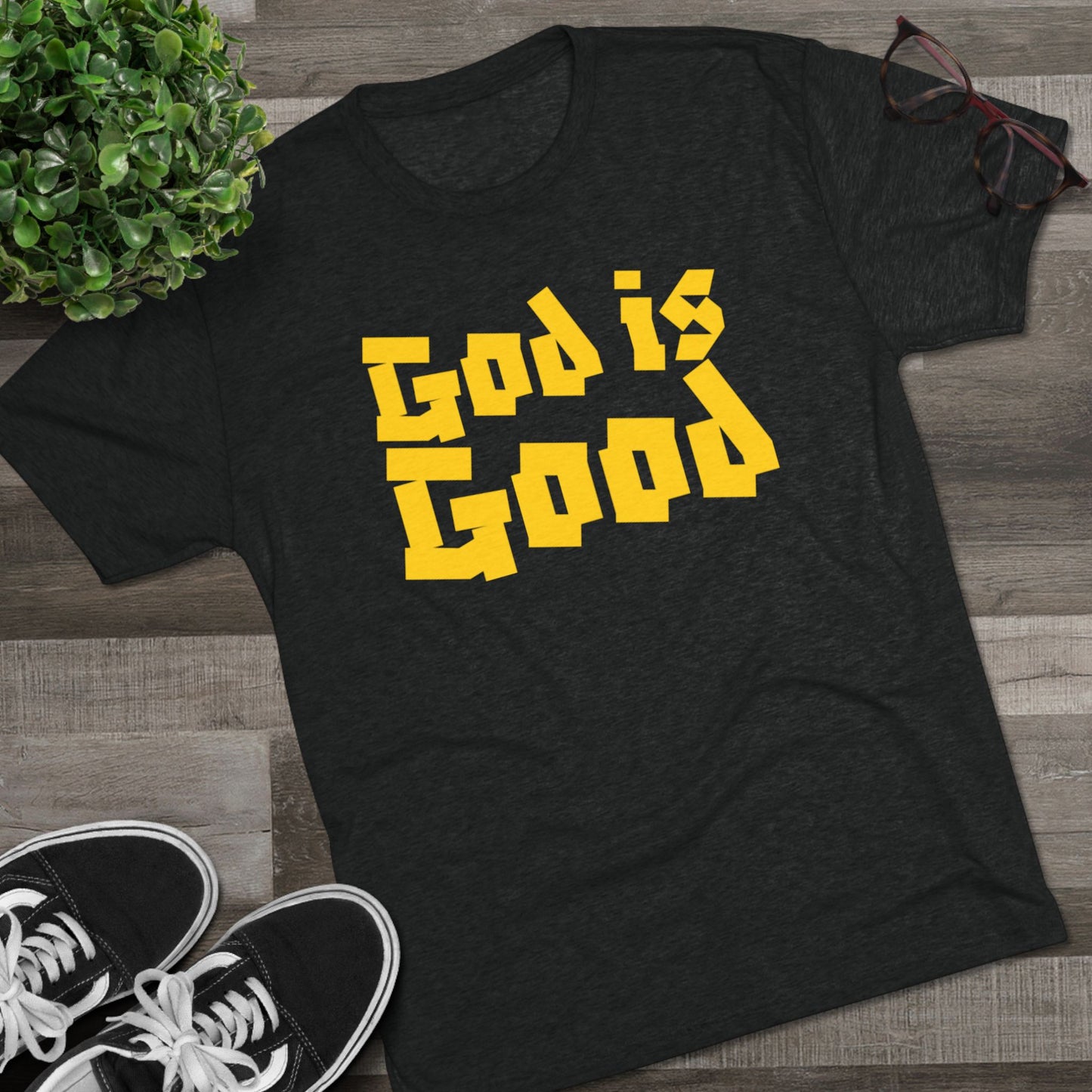 God Is Good SY Gold on Black Shirt