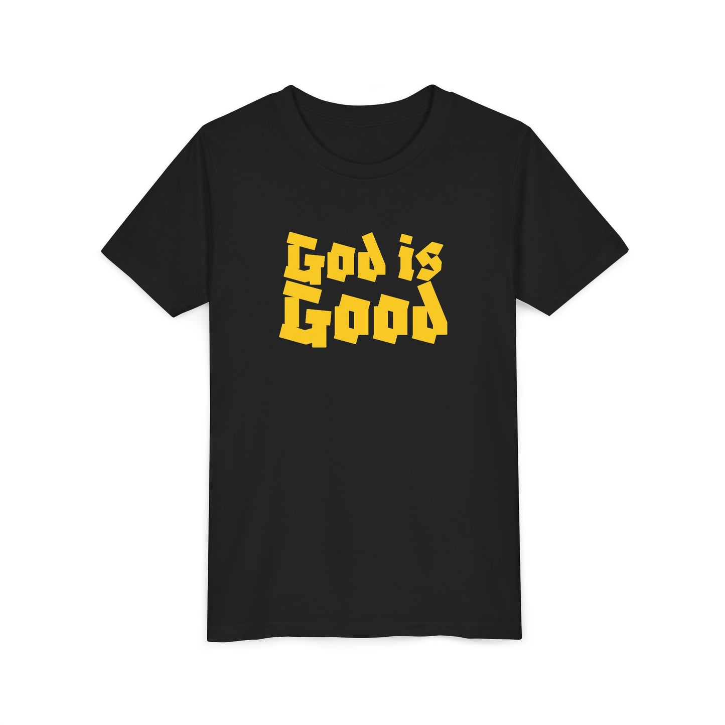 Kids God Is Good SY Gold on Black Shirt