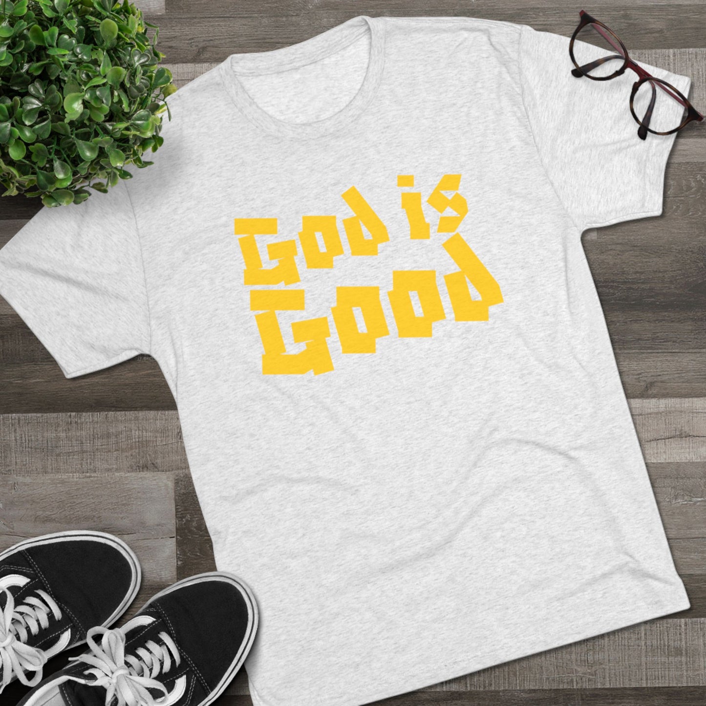 God Is Good SY Gold on White Shirt