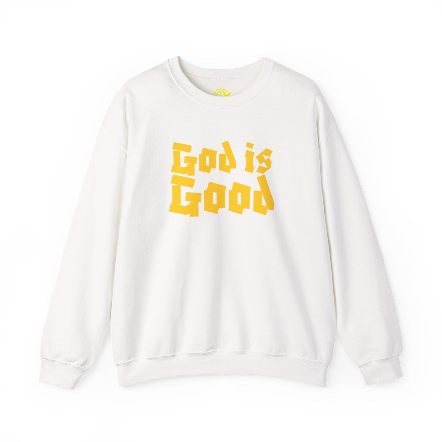 God Is Good SY Gold on White Sweatshirt