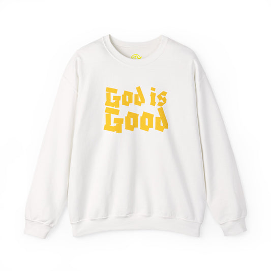 God Is Good SY Gold on White Sweatshirt