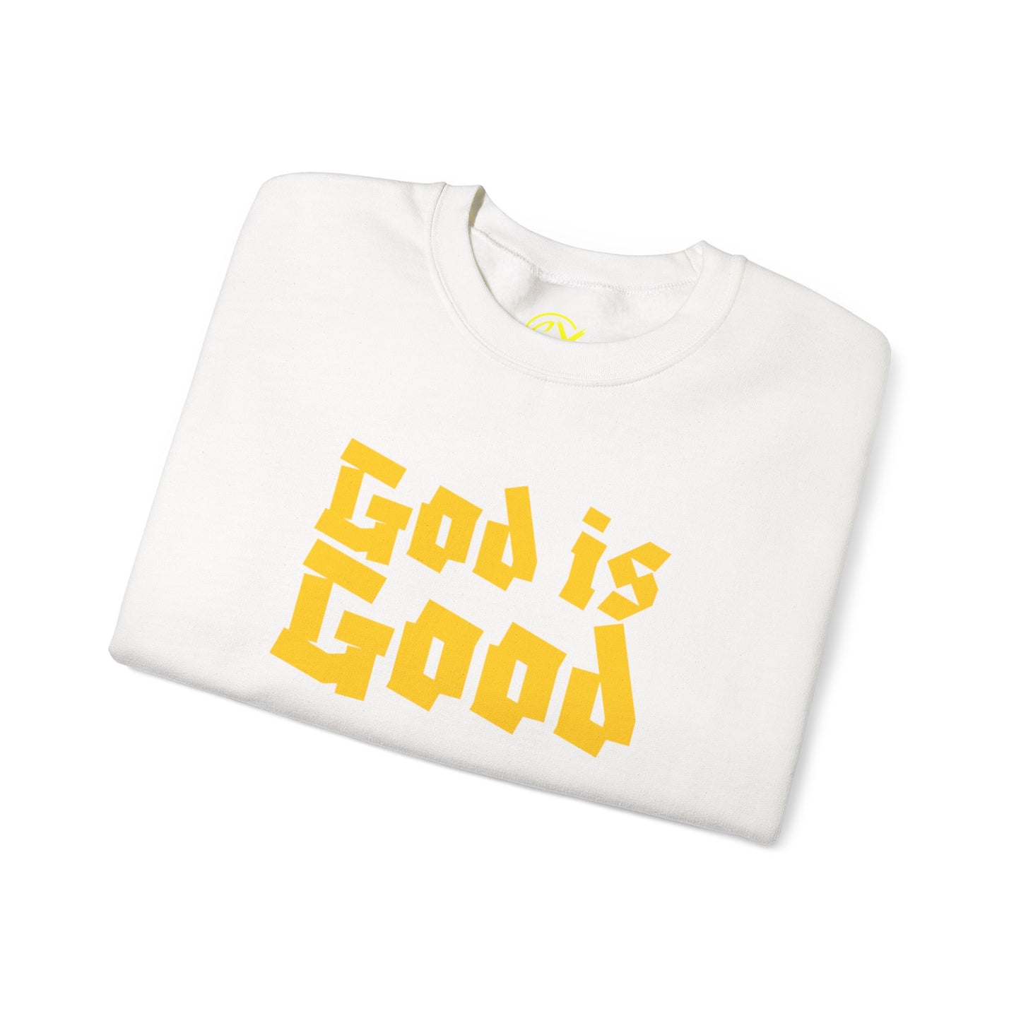 God Is Good SY Gold on White Sweatshirt