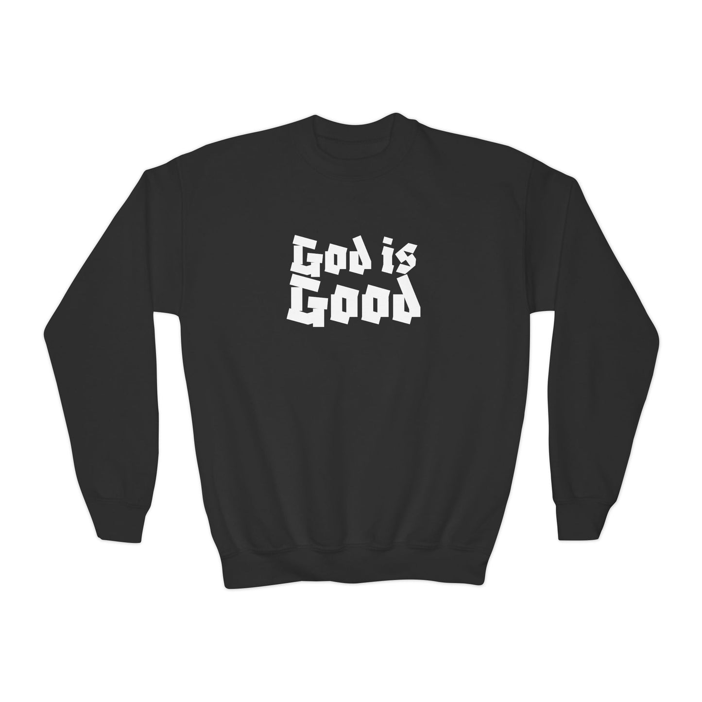 Kids God Is Good SY White on Black Sweatshirt